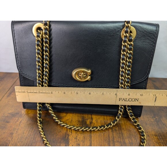 Authentic Coach Parker Shoulder Bag Black Leather Gold toned Chain Strap - Picture 5 of 16